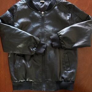 Black Faux Leather Bomber Jacket